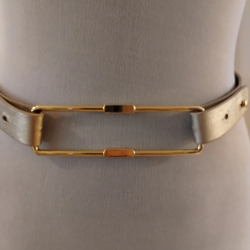 Raoul Women's Chic Gold Metallic Leather Belt With Goldtone Hardware Size M